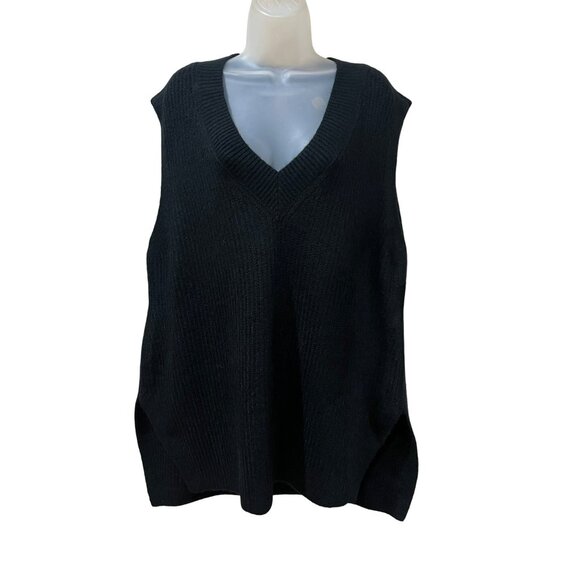 Vince Camuto Ladies Oversized V-Neck Knit Sweater Vest Rich Black L New With Tag - Picture 2 of 9